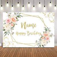 Name Happy Birthday Customize Backdrop Pink Floral Decoration Supplies Photocall Gold Dot Customize Personalize DIY Supplies Colanders Food Strainers