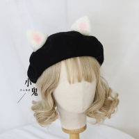 2021 Fashion Womens Japanese Sweet Lovely Painter Hat 9 Colors Soft Girl Super Cute Cat Ear Woolen Lolita Beret Winter Flat Cap