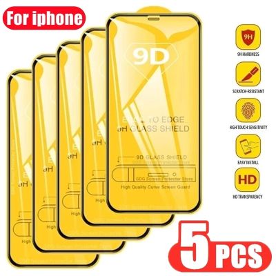 5PCS 9D Protective Glass Screen Protector for iPhone 14 13 12 11 Pro Max Mini 7 8 Plus Tempered Glass for IPhone 11 X XR XS MAX