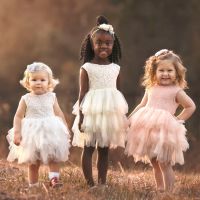 Flower Girls Dresses for Kids Cute Lace Baby White Baptism Birthday Vestidos Sleeveless Wedding Party Princess Dresses for 2-6 Y