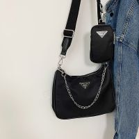 2021SS Tessuto Mini Hobo 2 IN 1 Black Nylon Cloth Chain Strap Underarm Messenger Handbag Shoulder Bags Multi Pochette Accessoires