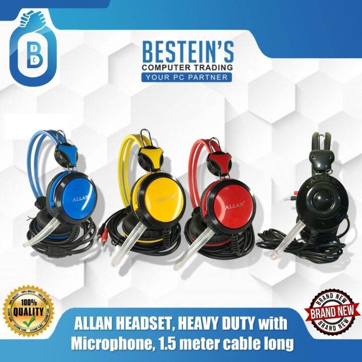 HEADSET HEAVY DUTY ALLAN with Microphone 2 meter cable long Lazada PH