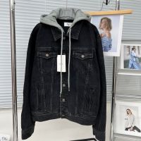 [FREE SHIPPING] Hooded Denim Jacket Fake Two-piece Patchwork Design for Men and Womens Loose and Versatile Classic