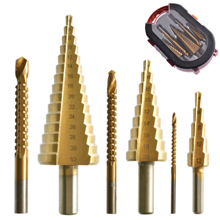 6pcs-cone-heavy-duty-triangle-groove-high-speed-steel-industry-for-metal-professional-hard-countersink-diy-step-drill-bit-set