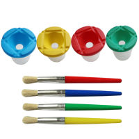 4pcs Paint Brush+4pc Washing Bucket Cup For Children Kids Water Color Oil Gouache Acrylic Painting Bristle Brushes Art Supply