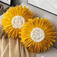 Modern Style Sunflower Throw Pillow Covers Round Velvet Stitching 3D Chrysanthemum Cushion Pillowcase