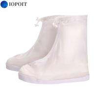 IOPOIT 1คู่ Sepatu PVC คลุมสีทึบสีขาวรองเท้าบูทหน้าฝนกันลื่นที่ป้องกันฝน