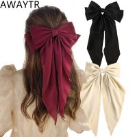 Women Large Bow Hair Clip Girls Chiffon Big Bow Hairpin Stain Snap Barrette Women Solid Color Ponytail Clip Hair Accessories