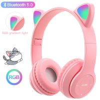 Cat Ears Bluetooth 5.0 Wireless Headphone With Microphone RGB Light Girl Gifts Children for Computer Smartphone Gaming Earphone