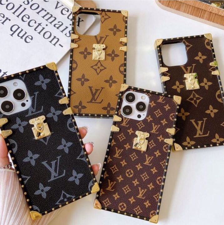 For iPhone 14 Pro Max 13 11 12 XS XR Luxury Pattern Leather Square Case  Cover