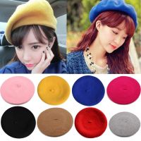 Winter Warm faux Wool Beret Women Girls French Artist Beanie Hat Cap red black purple beige orange Kawaii Flat Top caps warmers