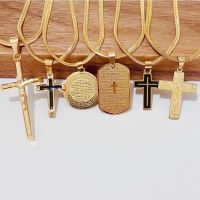 Ddd】 YH 18K เหล็กกล้าไร้สนิมสีทอง Benedict San Benito Mary เครื่องประดับสร้อยคอกางเขนความเชื่อสำหรับคุณแม่