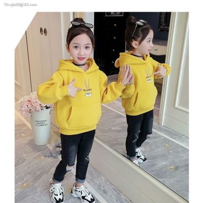 Girls who dress to add flocking thickening of the spring and autumn period new one printed hooded coat pupils cool ye sister