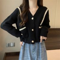 XIAOXIANGFENG short V-neck sweater coat womens spring design sense niche small outer wear knitted cardigan top