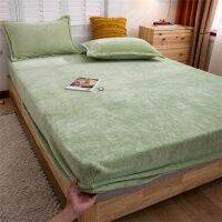 [HOT SHXLLOWWQWH 522] Flannel ผ้าปูที่นอนสีทึบกำมะหยี่แผ่นติดตั้งฤดูหนาว Warm Cozy FleeceMattress Single Queen King Bed Pad Protecter