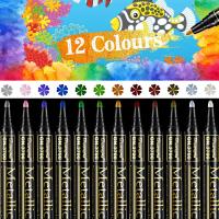 Metallic Marker Pens Art Paint Pen Markers 12 Assorted Colour Metallic Pens for Black Card Making, Scrapbooking Crafts, Book, Gl