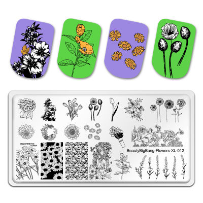 【BeautyMalls】BeautyBigbang Nail Stamping Plates Nail Art Stamping Plate Template Manicure Flower Leaves Plants BeautyBigBang-Flowers-XL-012