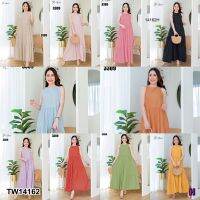 แมกซี่เดรส แขนกุด สีพื้น ทรง Freesize TW14162