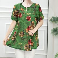 【มีไซส์ใหญ่】Plus Size XL-7XL Womens Thin Summer Shirts Oversized Floral Printed Vintage Female Tops Large Size A-line Top