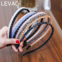 Levao Shiny Rhinestone ไข่มุกผม Hoop สำหรับหญิง Beaded Head Bezel Hairband Thin Alloy Headband สำหรับผู้หญิงอุปกรณ์เสริมผม