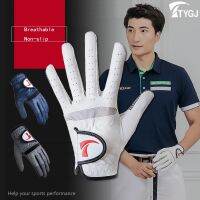 ஐ▦ TTYGJ Men Golf Gloves Genuine Male Breathable Leather Glove Stretch Lycra Breathable Non-slip Type Left Hand Single High Quality