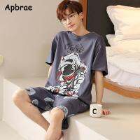 Summer Cartoon Mens Pajamas Set Short Tops Shorts Pijamas Cotton Men Sleepwear Fashion Loose Pyjamas Plus Size 4XL Homewear