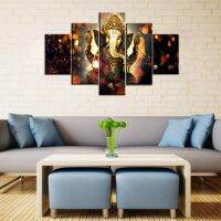 5ชิ้น Ganesha House แผงผ้าใบ Wall Art Lord Ganesha ภาพโปสเตอร์พิมพ์ Modern Artwork Decor โปสเตอร์สำหรับตกแต่งบ้าน