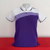 เสื้อโปโลผู้หญิง Women Polo Shirt Plain Polo T Shirt Soft Pique Short Sleeve Tops For women Side Vents สีม่วงแบบตัดต่อเฉียงสีขาว เนื้อผ้านุ่ม สวมใส่สบาย