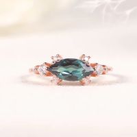 GEMS BALLET 14K Rose Gold 925 Sterling Silver Marquise Cut 5x10mm Color Changing Alexandrite Engagement Ring June Birthstone