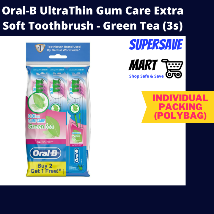 Oral-B UltraThin Gum Care Extra Soft Toothbrush - Green Tea (3s Polybag ...