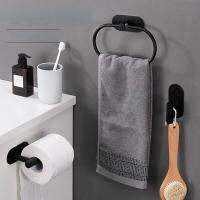 Black towel ring punch-free bathroom set Multi-function hook paper towel rack bathroom pendant