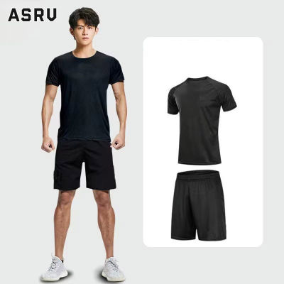 ASRV เสื้อยืดผู้ชาย เสื้อผ้าผู้ชาย t shirt for men แฟชั่นของผู้ชายชุดลำลองชุดสองชิ้นแขนสั้น + กางเกงขาสั้นที่หลากหลายสะดวกสบายและระบายอากาศ