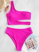 2022 Swimsuit Women Pure Color Bikini Special Fabric Wave Cloth One Shoulderbathing Suit Swimwear Fashion Sexy Bikini2023