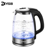 DEVISIB Electric Kettle with Stainless Steel Heater 2L Glass Tea Kettle 2200W Hot Water Boiler LED Indicator Auto Shut-Off