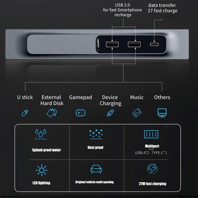 1 Piece Car Expansion Dock Central Control USB Hub Docking Adapter for Tesla Model 3 Y 2021-2022