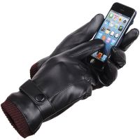 Mens Autumn and Winter Leather PU Touch Screen Gloves Mens Warm Cycling Outdoor Sports Thickened Cotton Glove Перчаткиs