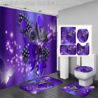 【CW】✘✗✟  Print Shower Curtain 4 Piece Cover Toilet Set