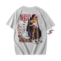 เสื้อยืดแขนสั้นคอกลมเสื้อยืดผ้าฝ้าย พิมพ์ลายอนิเมะ One Piece Genryu Akagami Shanks Film RED 24sCotton 100%  [S-5XL] S-5XL