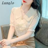 Luxqlo เสื้อเชิ้ตสไตล์เกาหลีสาวออฟฟิศแขนสั้นสำหรับผู้หญิงเสื้อเบลาซ์สีพื้นเสื้อสวยแฟชั่นใหม่ฤดูร้อน