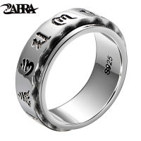 ZA 925 Sterling Silver Vintage Six Words Mantra Spinner Ring Mens Signet Spin Rings Punk Jewelry For Men