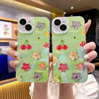 ฟิล์ม TPU ป้องกันรอย รูกล้อง ลายเชอร์รี่ สีเขียว กันกระแทก สําหรับ Apple IPhone 14 13 12 11 Pro Max 〖WYUE〗