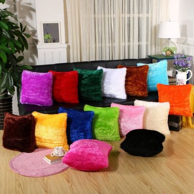43x43cm Soft Long Plush Solid Color Sofa Cushion Cover Throw Pillow Case Home Decor