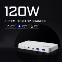 เครื่องชาร์จเร็ว120W GaN 5พอร์ต-3แบบ C และ2 USB เดสก์ท็อป PD100W ได้สูงสุดอะแดปเตอร์สำหรับ Macbook แล็ปท็อปไอแพดโทรศัพท์มือถือแอนดรอยด์ชาร์จ PD3.0โปรโตคอล QC3.0