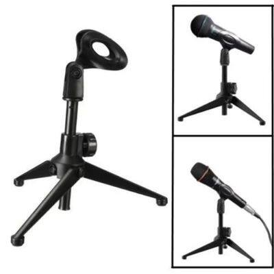 Foldable Desktop Microphone Tripod Stand Holder with Mic Clip for Meetings Live Sound Mic Clip Table Mounting Clamp