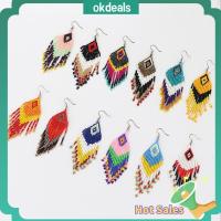 OKDEALS ของขวัญ ลูกปัดสตริง เครื่องประดับ แฮนด์เมด ต่างหูพู่ งบยาว โบฮีเมียน ต่างหูลูกปัด