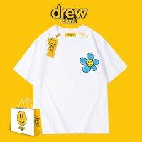 2023 NEWNew Hot Drew เสื้อยืดสีขาวหน้ายิ้มพิมพ์ลายดอกไม้แขนสั้นชาย Waitmore American R High Street หลวม Couple