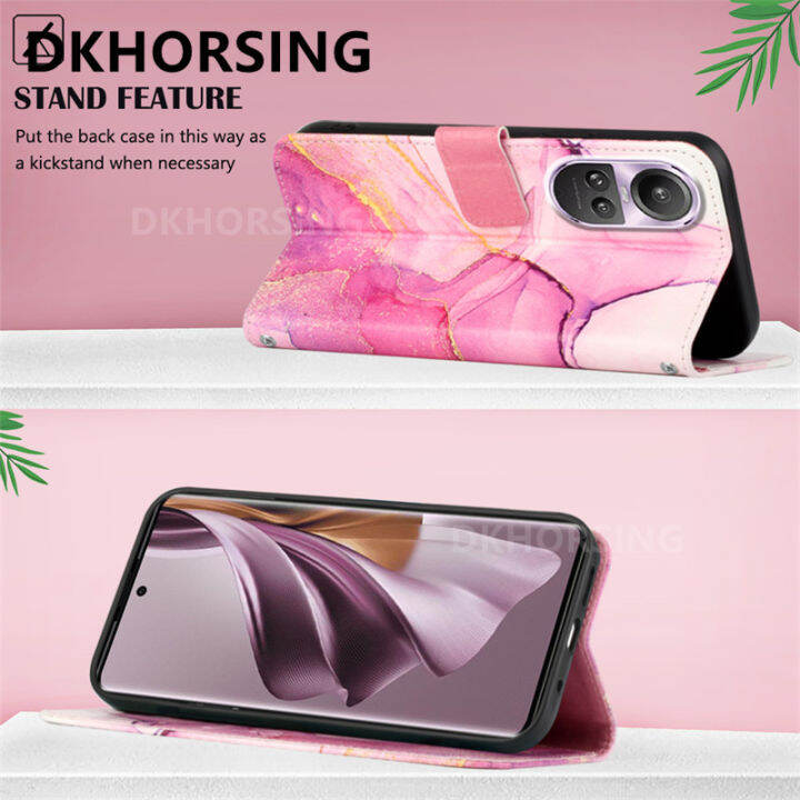 dkhorsing-เคสโทรศัพท์มีกระเป๋าเงินแบบฝาพับสำหรับ-oppo-reno-10-reno-10-pro-2023ใหม่ผิวลาย-pu-หนังหินอ่อนรู้สึกปลอกอ่อน-oppo-reno-5g-กระเป๋าสตางค์การ์ดยืดแบบพกพากันกระแทกด้านหลังกระเป๋าครอบ-oppo-reno-10