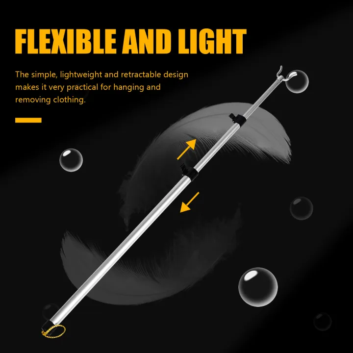 1PC Retractable Clothesline Pole Closet Hook Pole Adjustable Closet