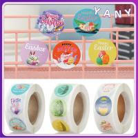 YANY 500 Stickers/Roll งานฝีมือ ของตกแต่งงานแต่งงาน ฉลากบรรจุภัณฑ์ บรรจุภัณฑ์ของขวัญ ของชำร่วยงานเลี้ยง หัตถกรรมปิดผนึก สติกเกอร์กระต่ายไข่แครอท สติ๊กเกอร์สุขสันต์อีสเตอร์ ตกแต่งหน้าต่างอีสเตอร์