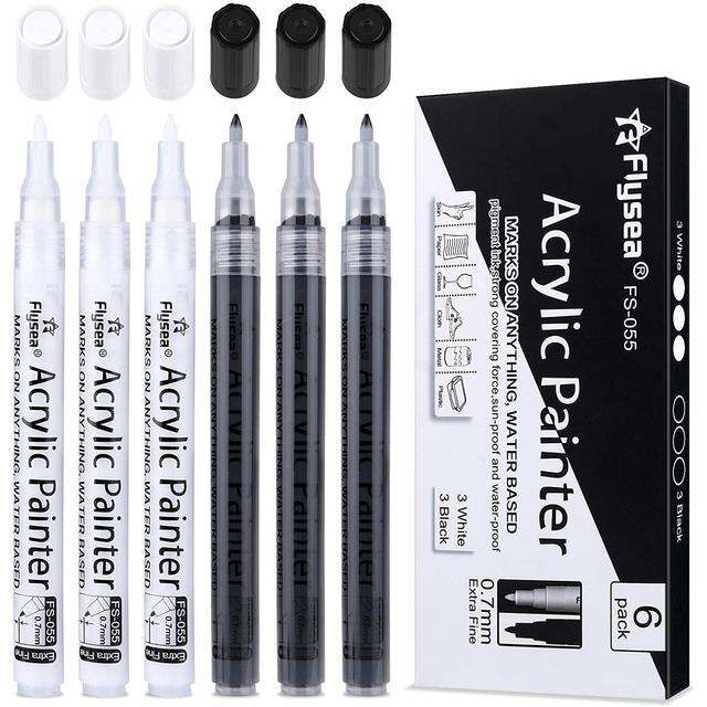 3-black-3-white-paint-markers-0-7mm-extra-fine-tip-acrylic-paint-pens-for-rock-painting-stone-water-based-acrylic-paint-sets